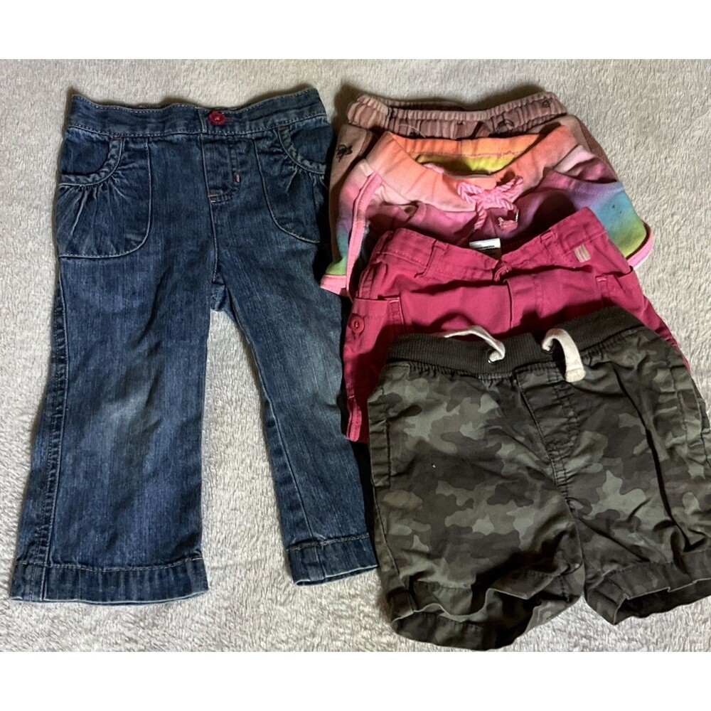 Lot of 5 Toddler Baby Girl size 18-24 Months Shorts Jeans Camo Pink Blue